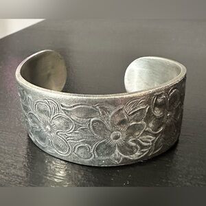 Handcrafted Floral Cuff Bracelet in Pewter